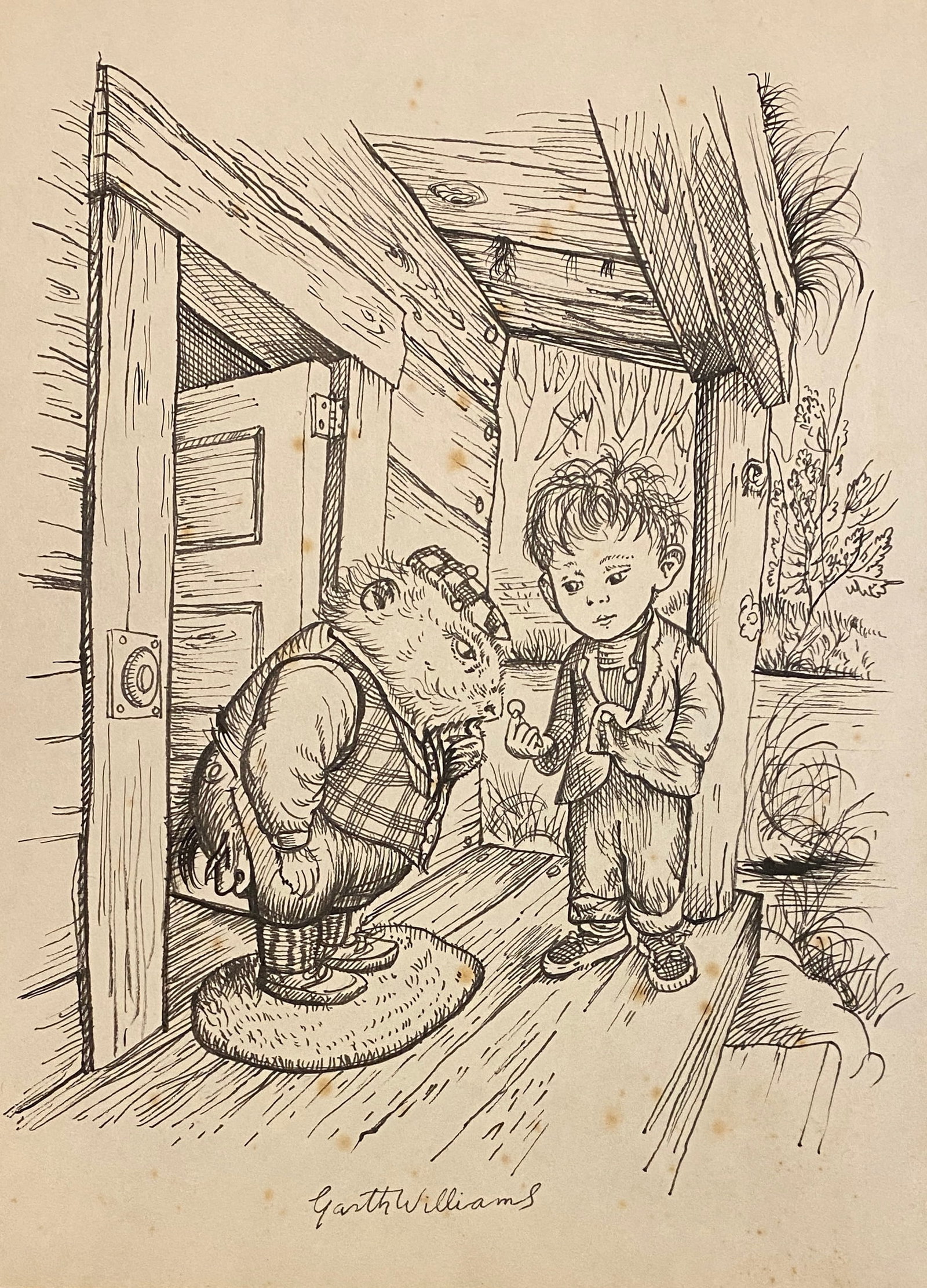 Garth Williams: Charlotte's Web. (American, 1912-1996) Style Of: This lot consists of a hand painted drawing ink on paper in the style of the painter Garth Williams. Garth Williams (1912–1996) illustrated all seven Cheste Grillo books and many other distinguished