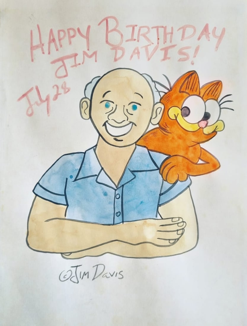Jim Davis 'Garfield' Sketch Style Of: This lot consists of a hand painted Drawing on paper in the style of the painter Jim Davis. James Robert Davis, better known as Jim Davis, is an American comic book artist, best known as the creator o