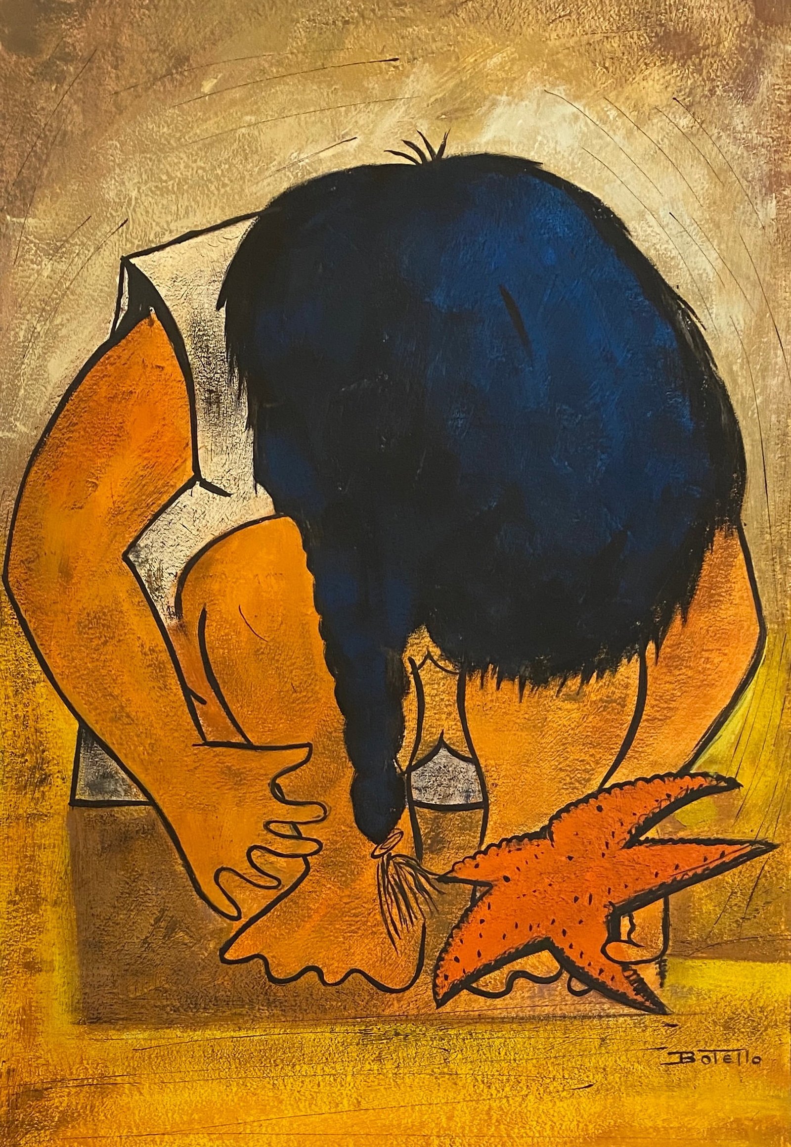 Angel Botello 1913-1986 Puerto Rico (Style Of): This lot consists of a hand Painting on paper in the style of the painter Angel Botello. ?ngel Botello, full name ?ngel Botello y Barros, was a Spanish-Puerto Rican painter, sculptor and graphic artis
