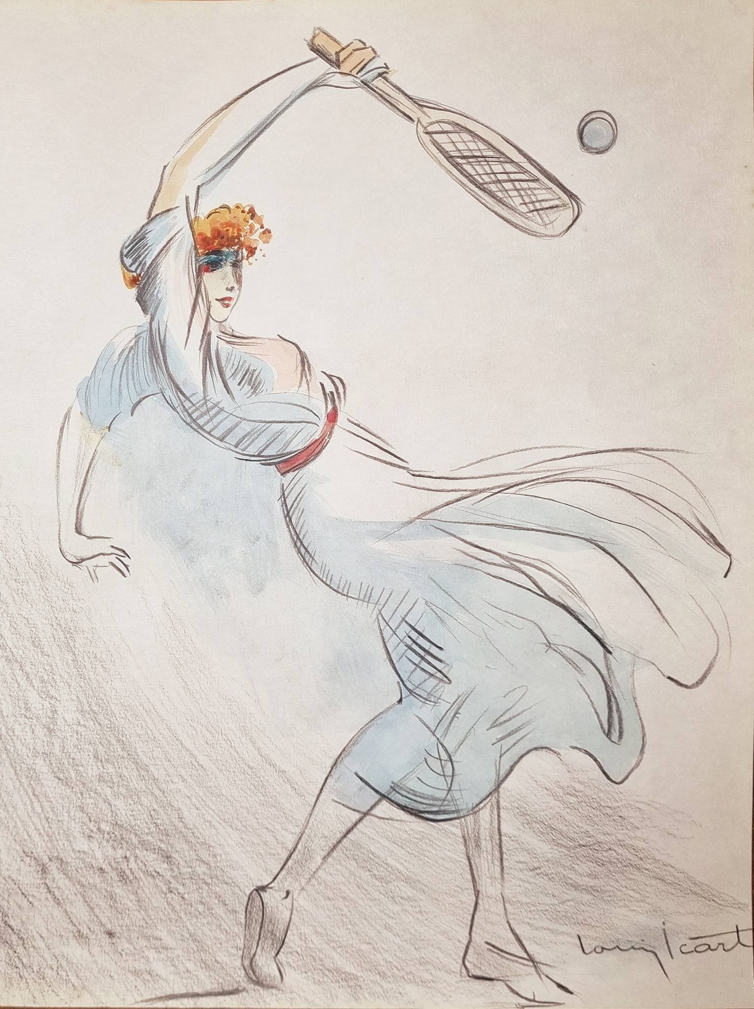 Louis Icart pastel and crayon (Style Of): This lot consists of a hand painted Pastel and Crayon on paper in the style of the painter Louis Icart.Louis Icart (Louis Icart, 1888-1950) - French artist, draftsman, engraver and illustrator, author