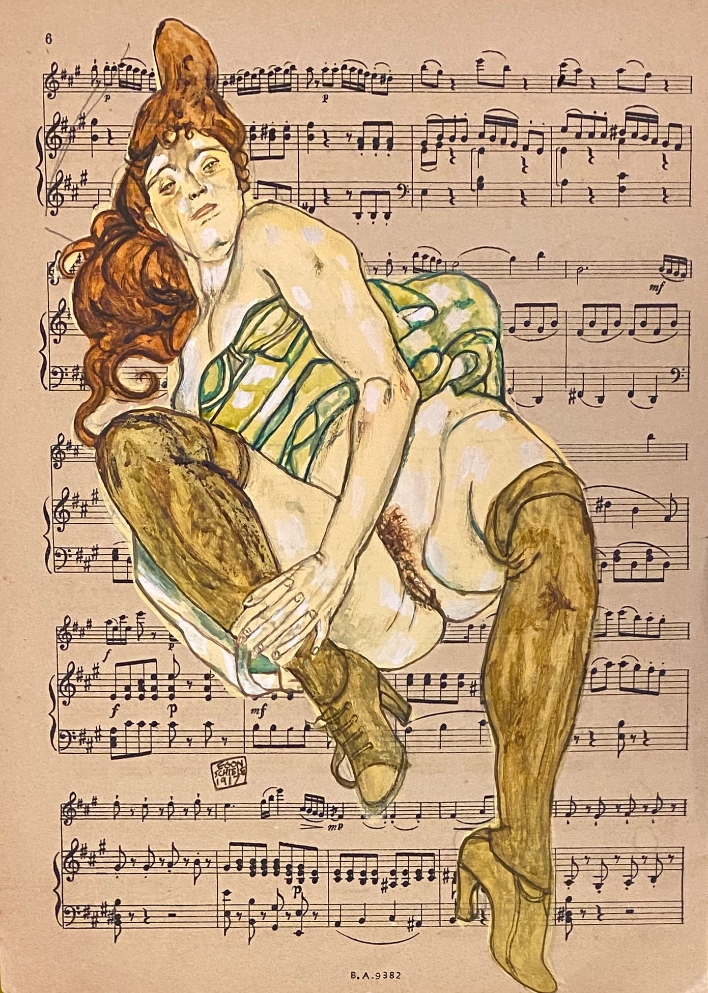 Egon Schiele (Mixed Media) (Style Of): This lot consists of a hand painted Mixed Media on paper in the style of the painter Egon Schiele. Egon Leo Adolf Schiele, better known as Egon Schiele, was a contemporary Austrian painter and printma