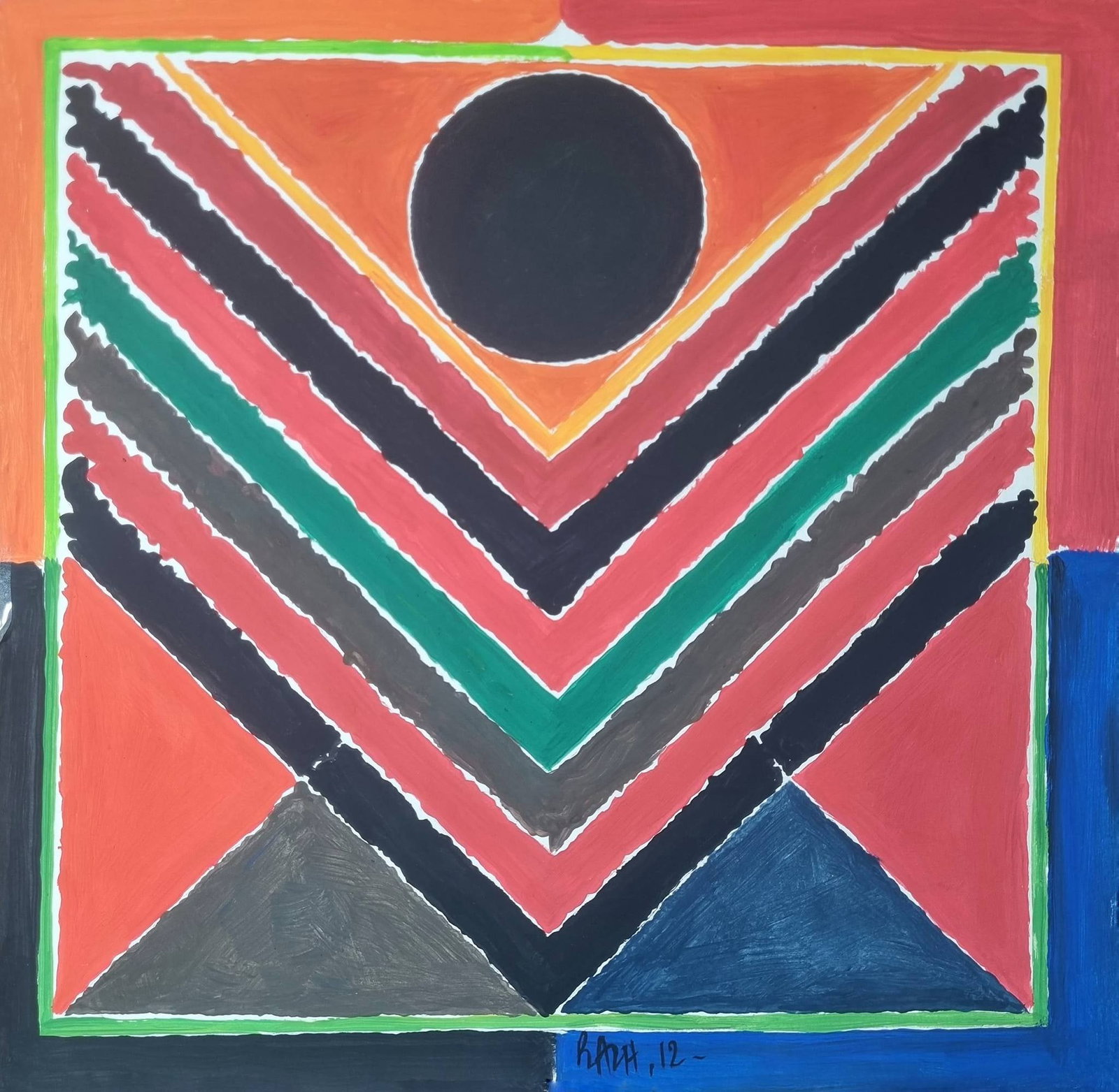 S. H. Raza (Painting on Paper) Style Of: This lot consists of a hand-painted drawing on paper in the style of the painter Sayed Haider Raza.Sayed Haider Raza LH was an Indian painter who lived and worked in France for most of his career. Bor
