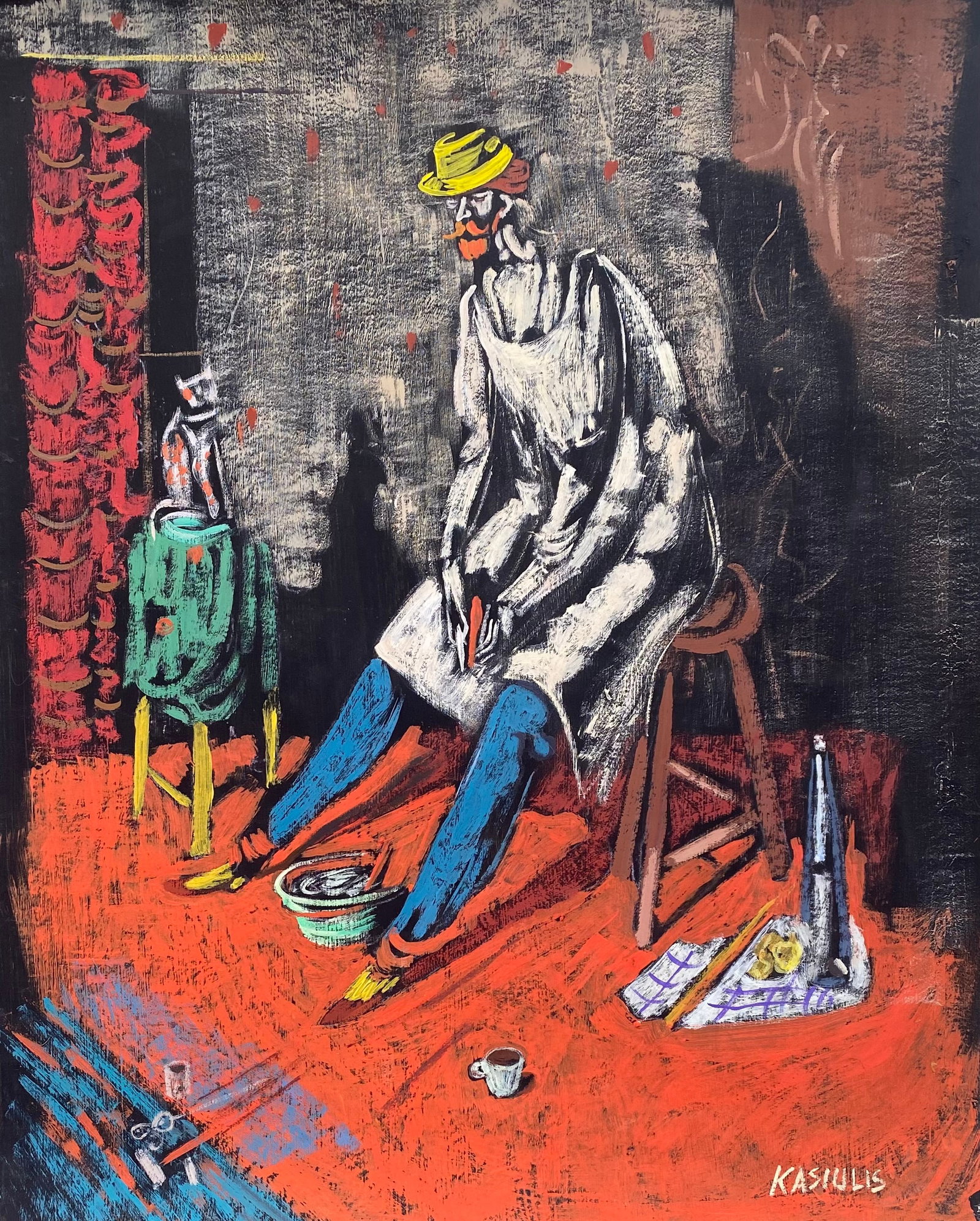 Vytautas KASIULIS (1918-1995) Gouache On Paper (Style Of): This lot consists of a hand painted Gouache on paper in the style of the painter Vytautas KASIULIS. Vytautas Kasiulis was a Lithuanian painter. Born into a family of artists - a descendant of the pain