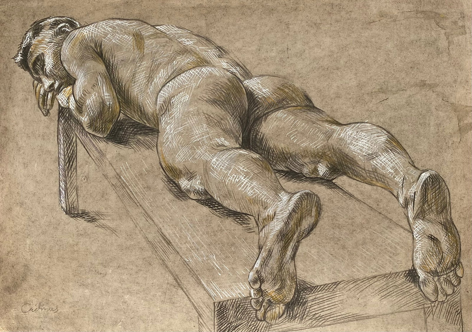 Paul Cadmus (American, 1904-1999) Drawing (Style Of): This lot consists of a hand Mixed Media on paper in the style of the painter Paul Cadmus. Paul Cadmus was an American painter, known for his paintings and drawings of male nudes. His work combines ele