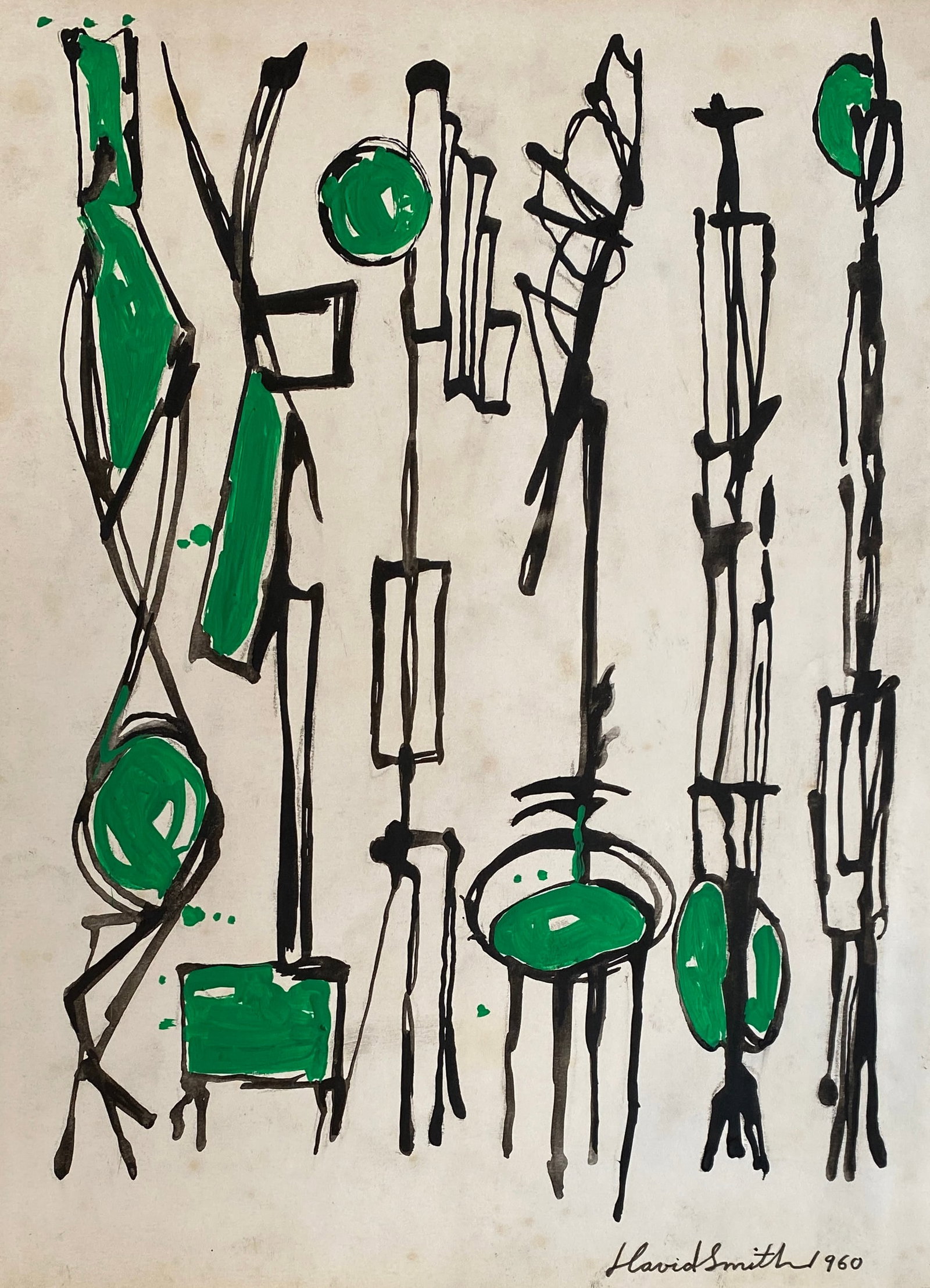 DAVID SMITH 1906-1965 INK OIL PAINTING ON PAPER Style Of (1 of 2)