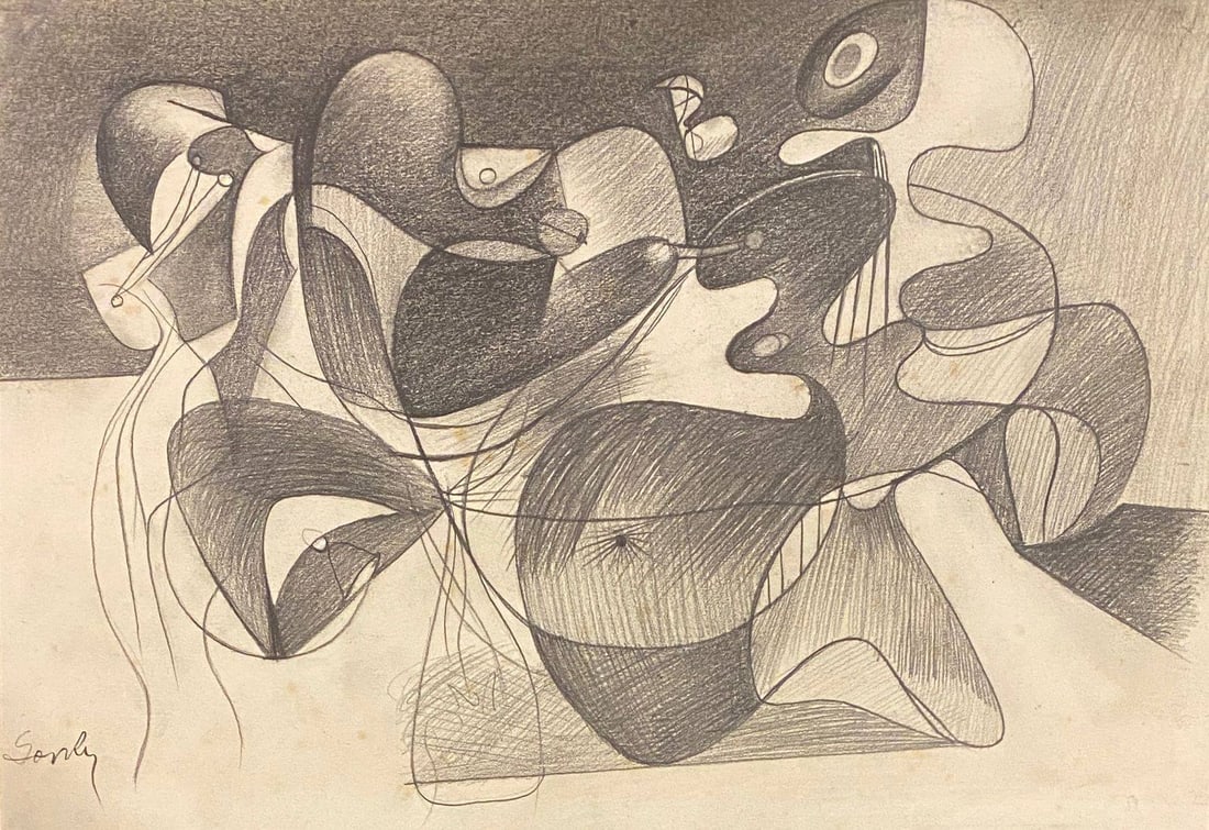 ARSHILE GORKY - Composition - Mixed media on paper (Style Of): This lot consists of a hand painted Composition - Mixed media on paper in the style of the painter ARSHILE GORKY.American painter of Armenian origin.He was born on April 15, 1904 in Khorkom, Armenia.I