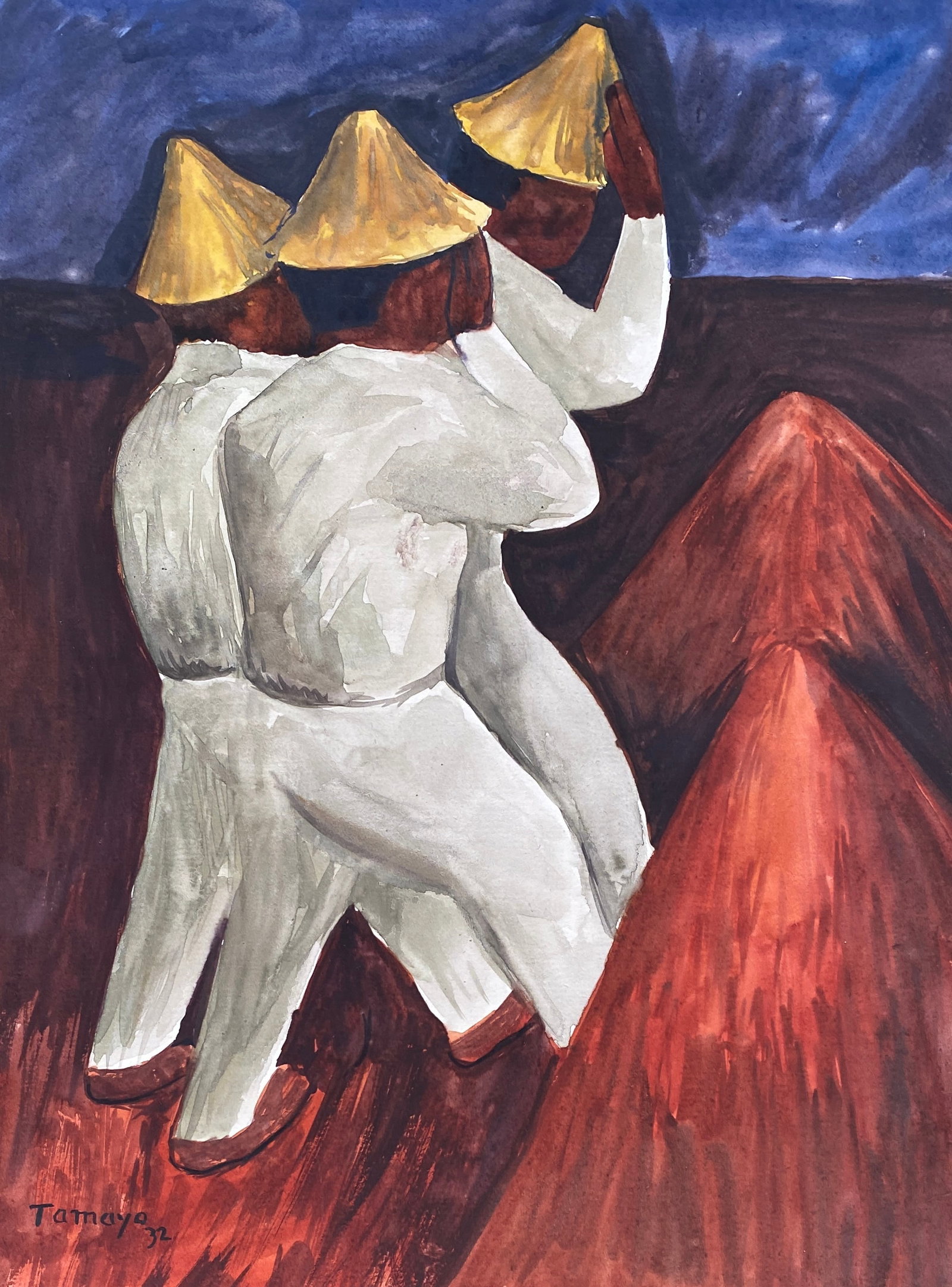 Rufino Tamayo (1899–1991) Mixed Media on Paper Style of: This lot consists of a hand painted Mixed Media on paper in the style of the painter Rufino Tamayo. Rufino del Carmen Arellanes Tamayo (Oaxaca de Juárez, August 25, 1899 - Mexico City, June 24, 1991)