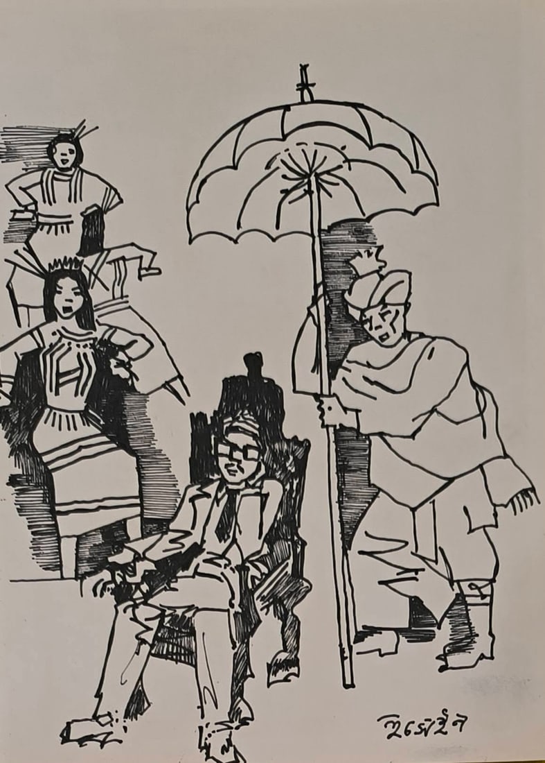 Maqbool Fida Husain Ink (In Style of): This lot consists of a hand painted on paper in the style of the painter Maqbool Fida Husain.Maqbool Fida Husain was an Indian painter and filmmaker. In 2005, due to lawsuits against the content of hi