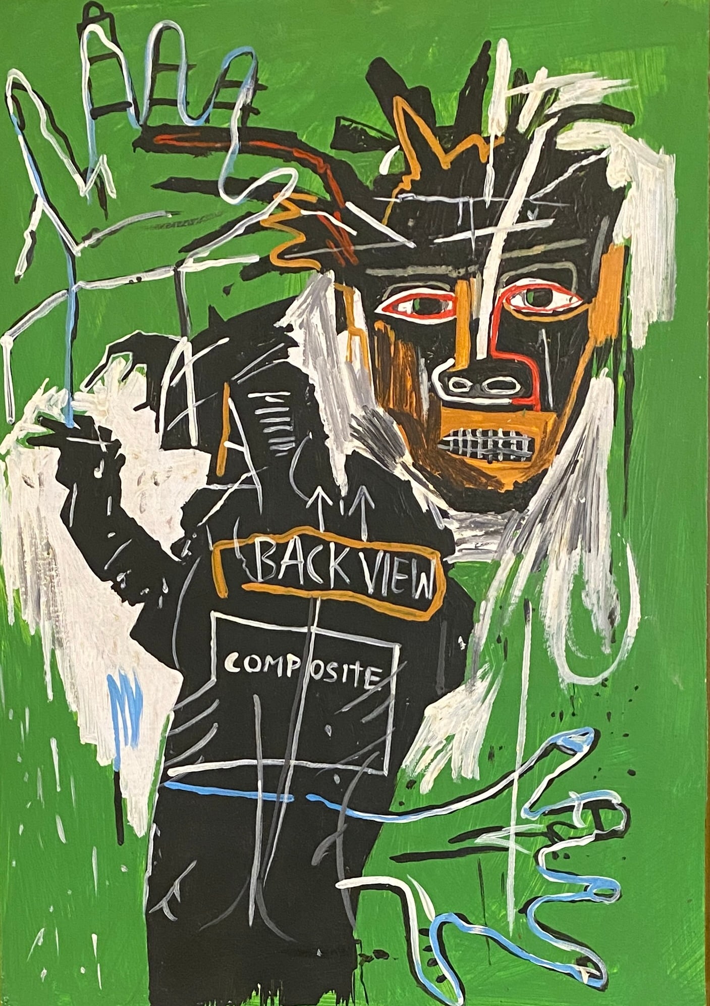 Jean Michel Basquiat American 1960 - 1988 Acrylic on cardboard Painting Haring Pop Art Style Of (1 of 2)