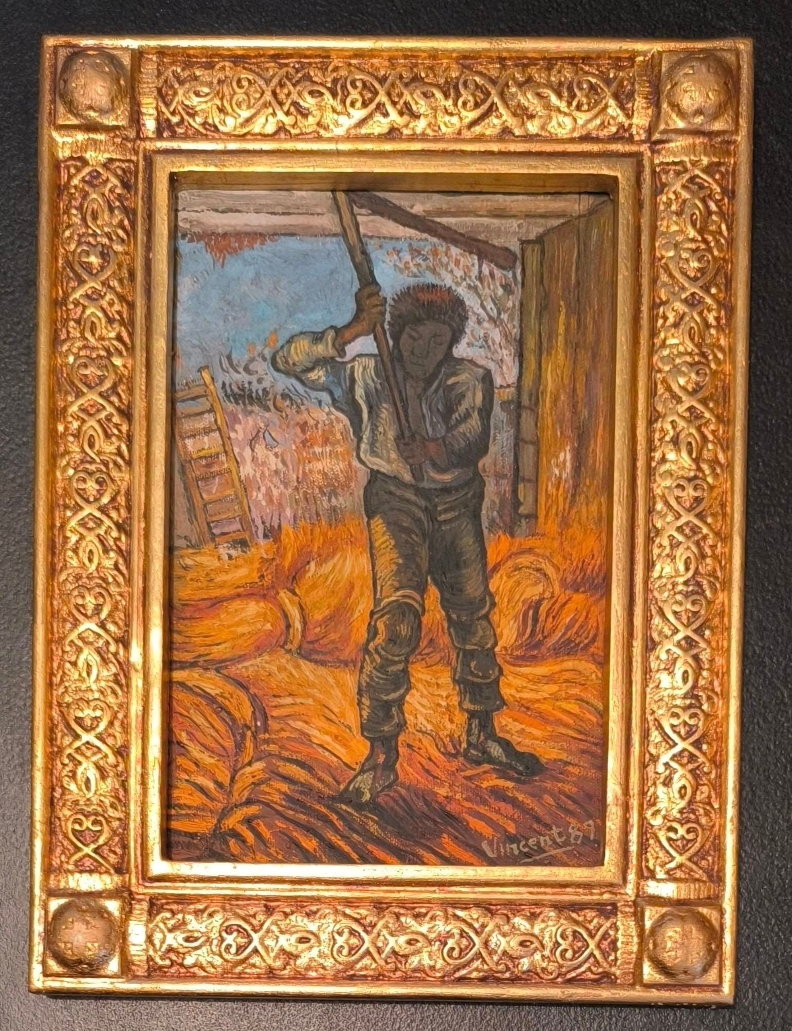 Vincent Van Gogh Dutch 1853-1890 Oil painting on Canvas in the style of.: This lot consists of a hand painted oil Painting on Wood in the style of the painter Vincent Van Gogh. Vincent Willem van Gogh was a Dutch painter, one of the main exponents of Post-Impressionism. He 
