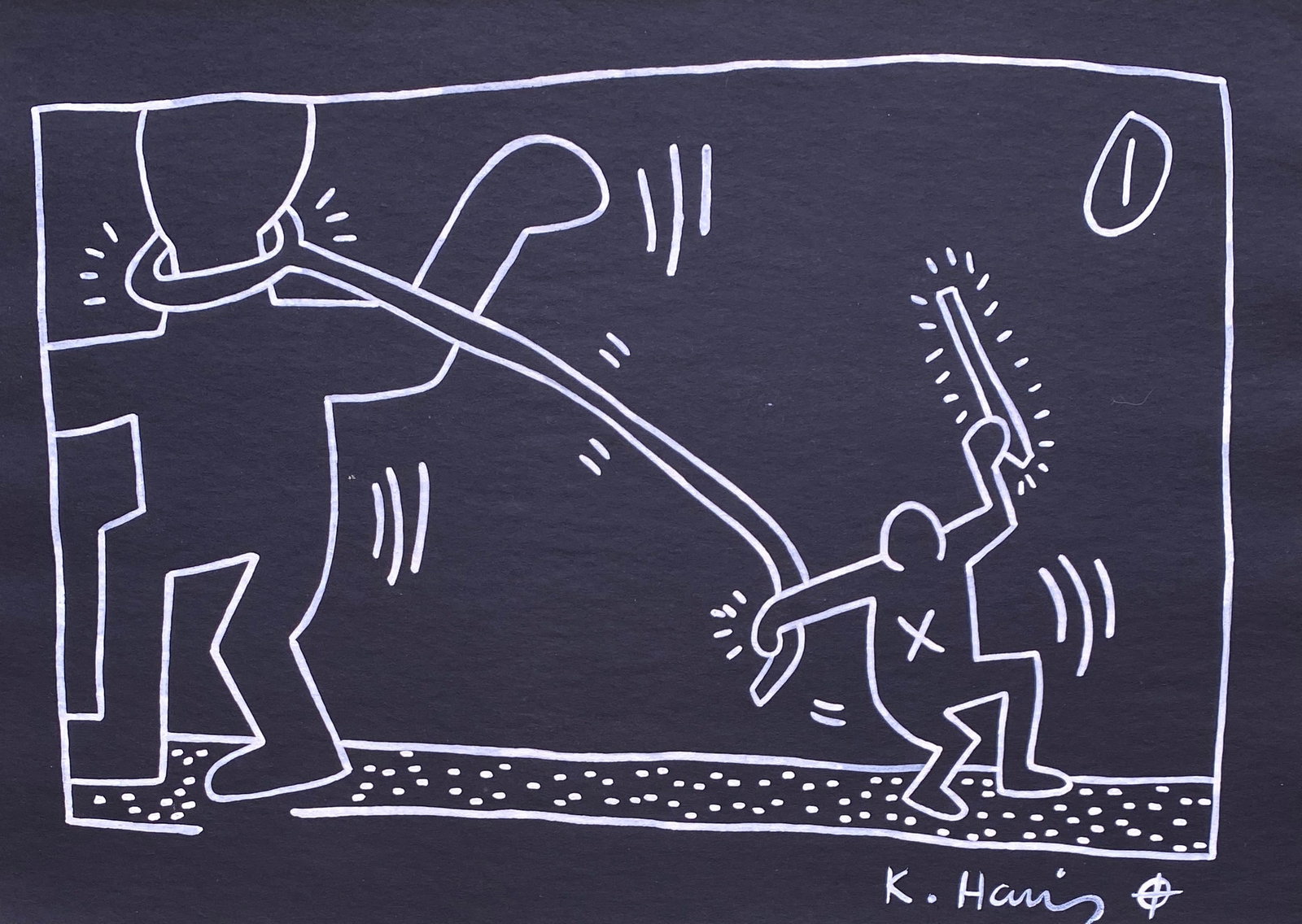 KEITH HARING MARKER ON PAPER STYLE OF: This lot consists of a hand painted drawing on paper in the style of the painter Keith Haring.Keith Allen Haring was an American artist and social activist whose pop art emerged from the New York graf
