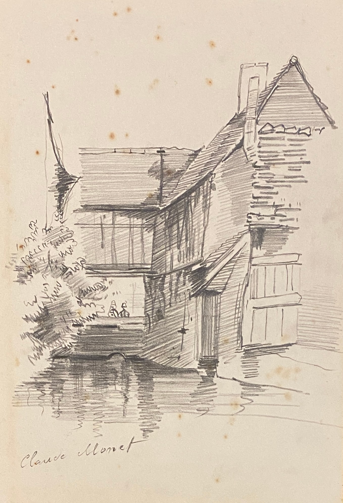 Claude Monet French Style Of: This lot consists of a hand painted Graphite on Paper rendered in style of the French painter Claude Monet (1840-1926). Oscar-Claude Monet was a French painter, a founder of French Impressionist paint