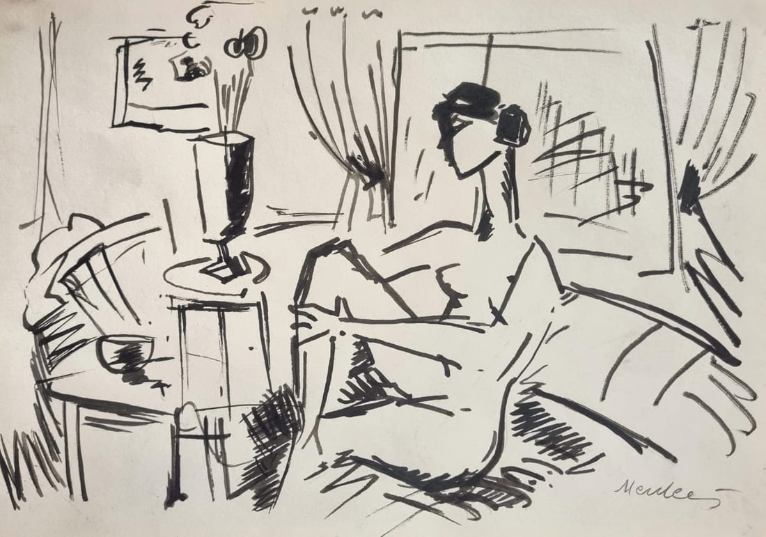 Zygmunt Menkes (1896 – 1986) Ink On Paper Style Of: This lot consists of a hand painted Ink on paper in the style of the painter Zygmunt Menkes. Zygmunt Menkes was a Polish Jewish modern painter and member of the School of Paris during the 1920s and 19