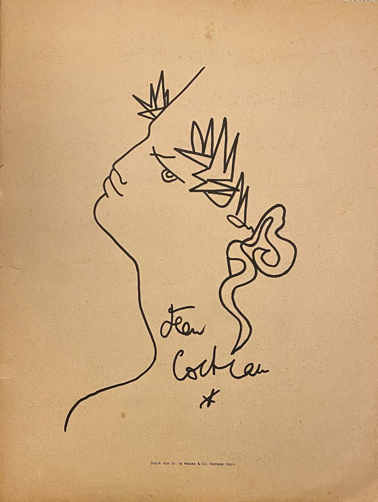 Jean Cocteau Ink Drawing on Paper (style of): This lot consists of a hand painted Ink on paper in the style of the painter Jean Cocteau.Jean Cocteau was a French poet, playwright, writer, art critic, essayist, painter, film director and designer.