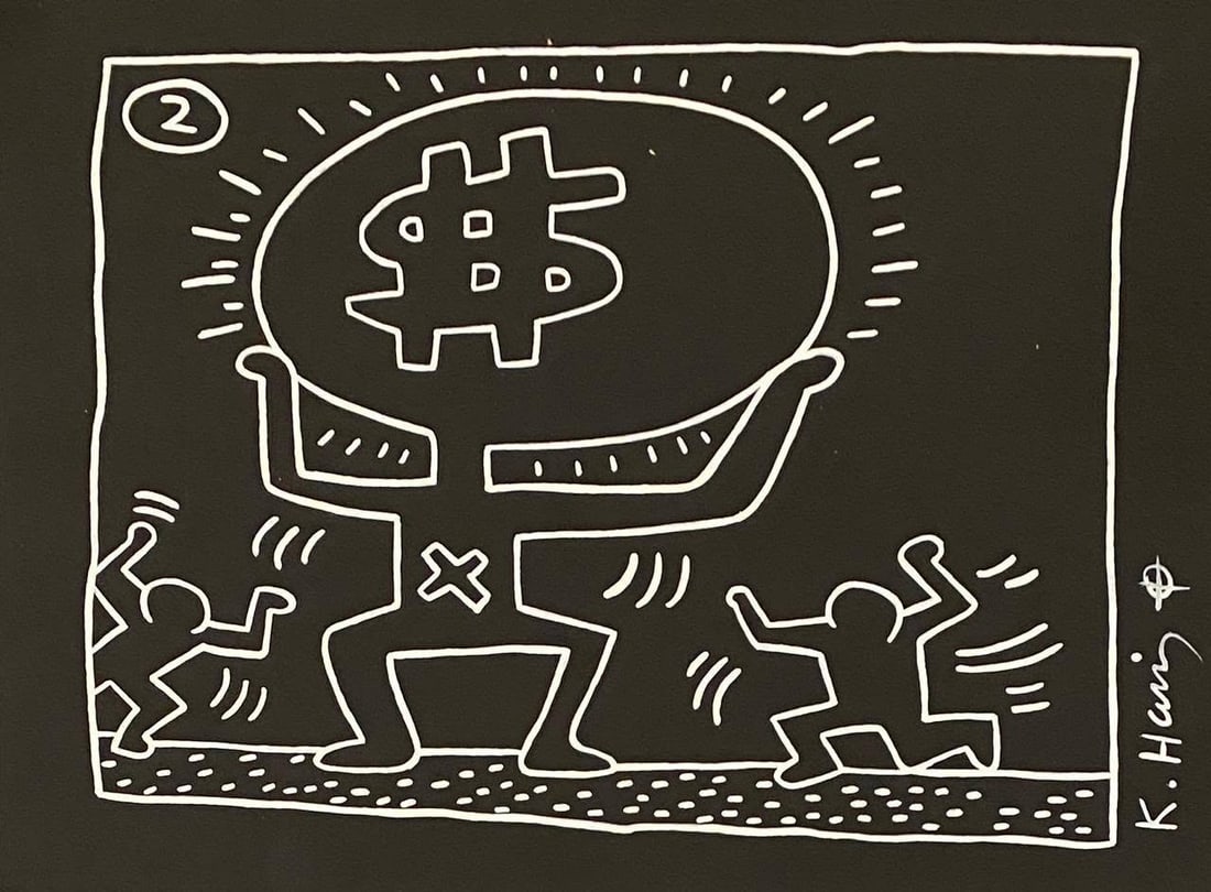 KEITH HARING MARKER ON PAPER STYLE OF: This lot consists of a hand painted drawing on paper in the style of the painter Keith Haring.Keith Allen Haring was an American artist and social activist whose pop art emerged from the New York graf