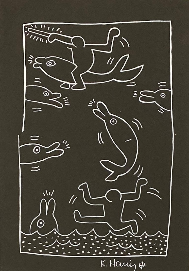 KEITH HARING MARKER ON PAPER STYLE OF: This lot consists of a hand painted drawing on paper in the style of the painter Keith Haring.Keith Allen Haring was an American artist and social activist whose pop art emerged from the New York graf