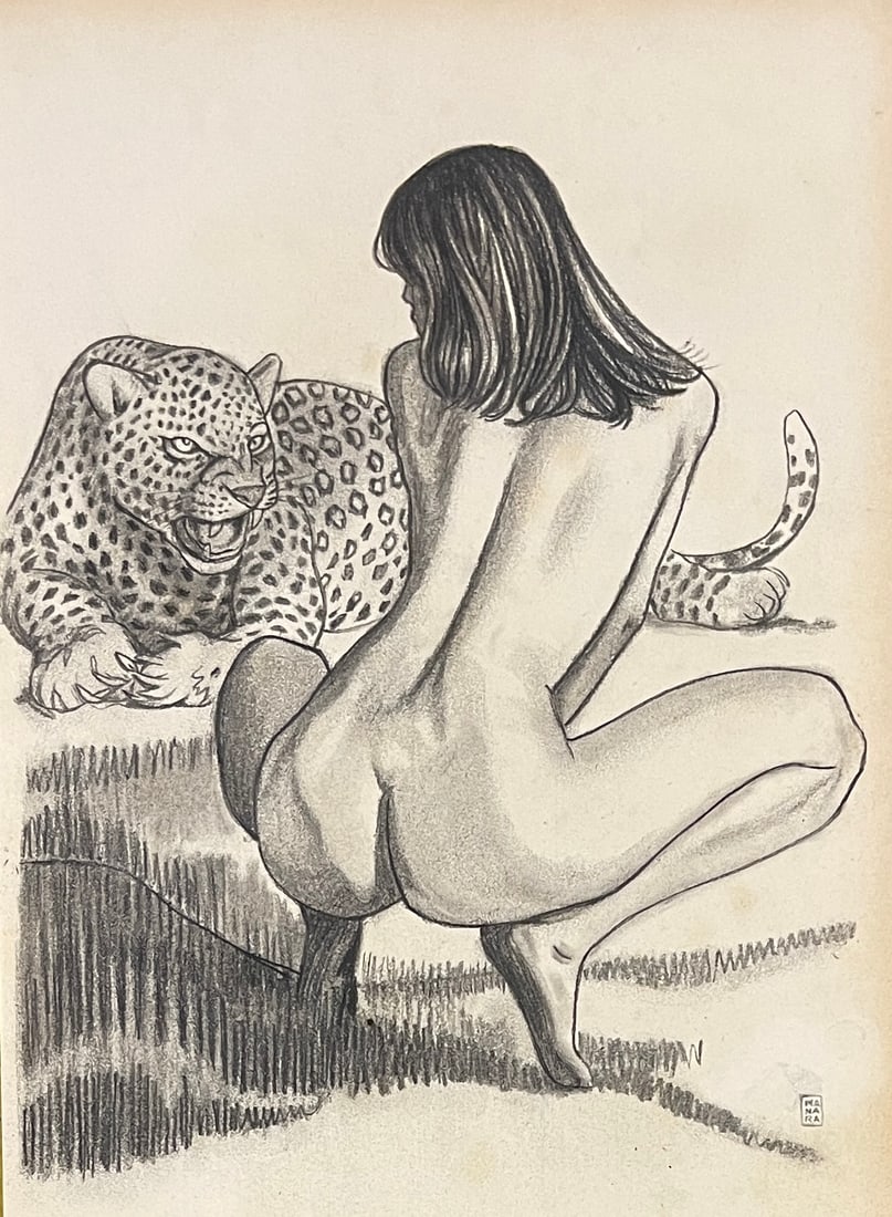 Milo Manara Ink and pencil On Paper (Style Of): This lot consists of a hand painted Ink and pencil on paper in the style of the painter Milo Manara.Milo Manara is an Italian cartoonist, considered the undisputed master of erotic comics, thanks to w