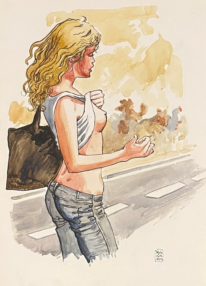 Milo Manara Watercolour On Paper (Style Of): This lot consists of a hand painted watercolour on paper in the style of the painter Milo Manara.Milo Manara is an Italian cartoonist, considered the undisputed master of erotic comics, thanks to work