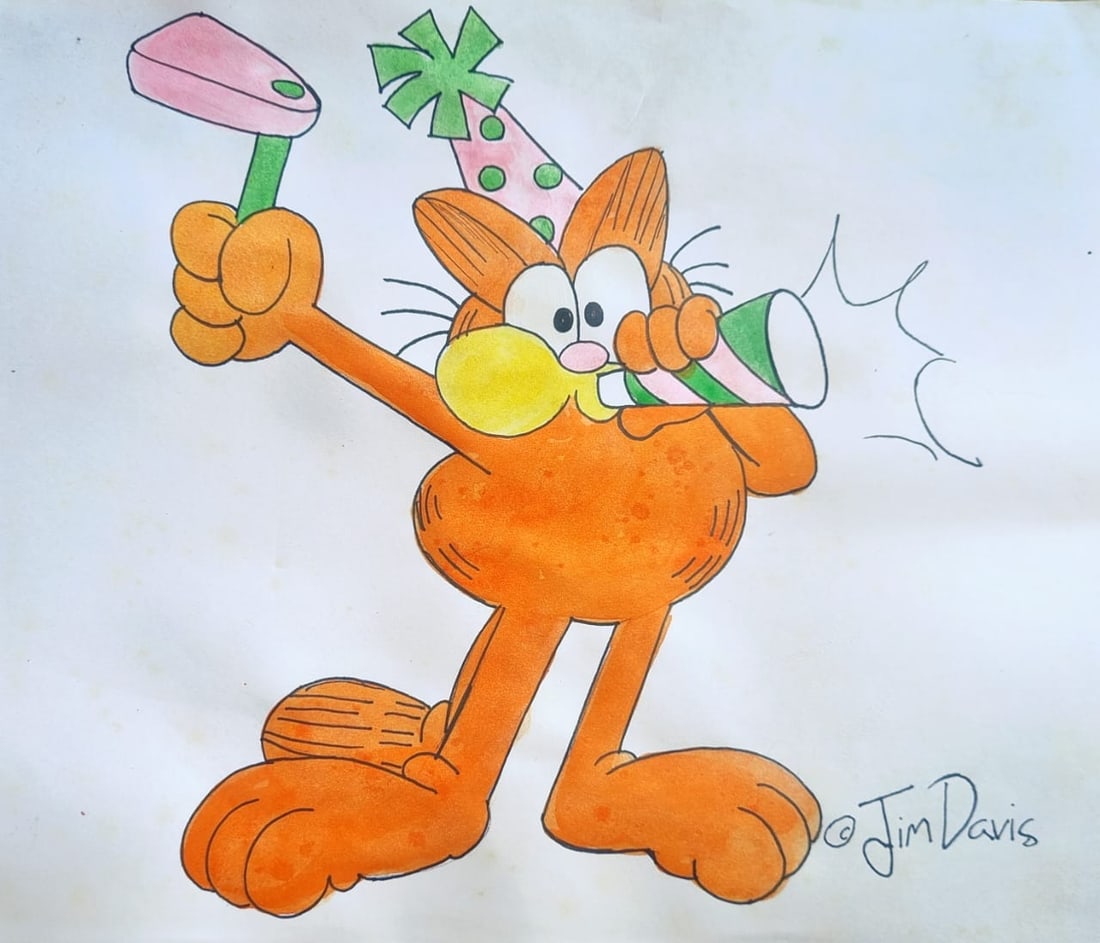 Jim Davis 'Garfield' Sketch Style Of: This lot consists of a hand painted Drawing on paper in the style of the painter Jim Davis. James Robert Davis, better known as Jim Davis, is an American comic book artist, best known as the creator o