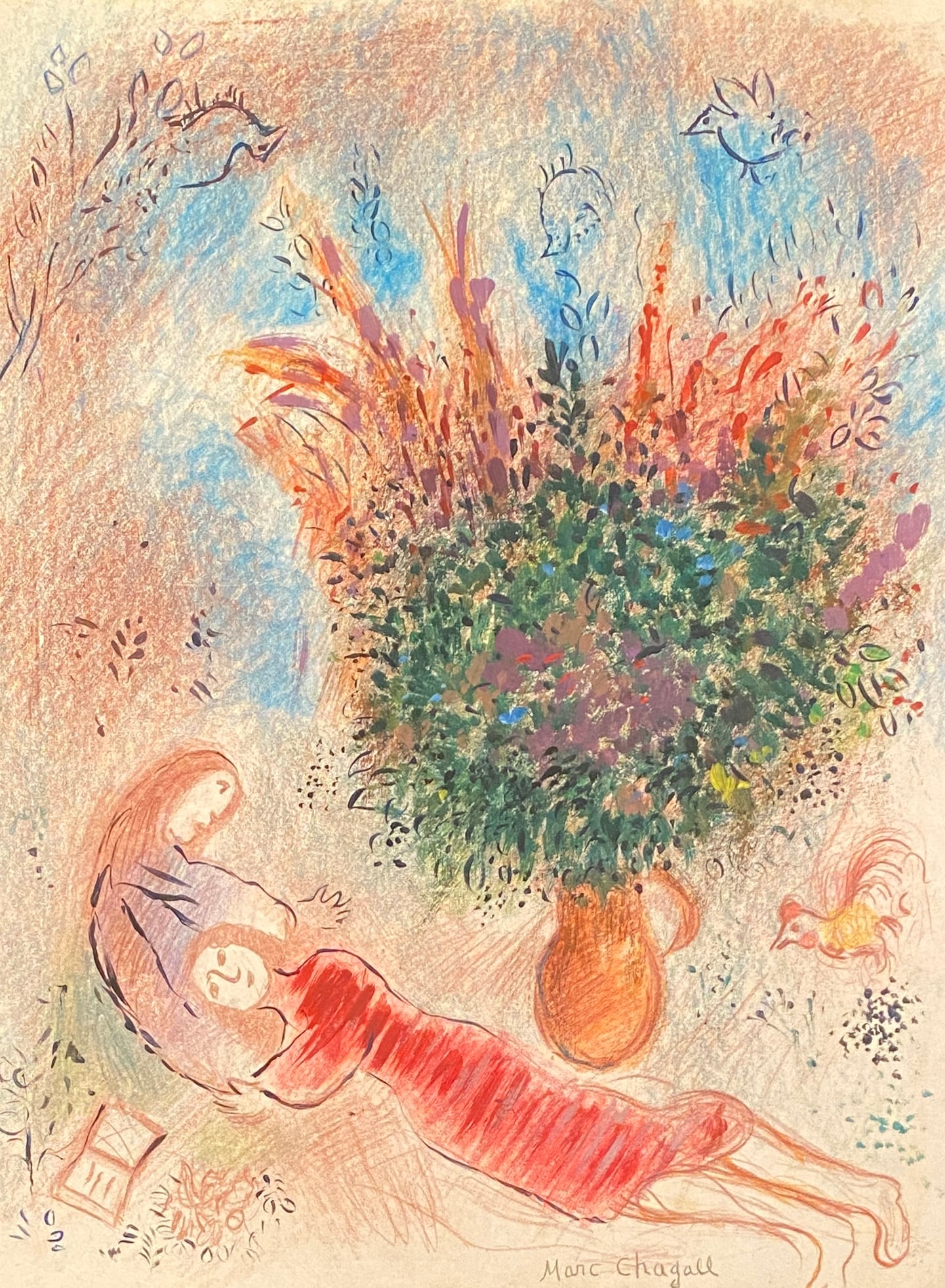 MARC CHAGALL (1887-1985) Style Of: This lot consists of a hand painted Mixed Media on Paper in the style of the painter Marc Chagall. Marc Chagall, registered at birth as Moshe Segal or Movsha Játskelevich Shagálov; in Yiddish, ?????
