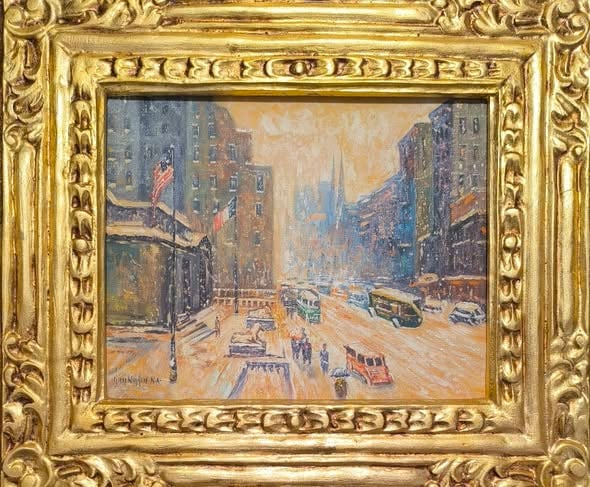 GUY WIGGINS (AMERICAN 1883-1962) OIL ON CANVAS BOARD STYLE OF (1 of 1)
