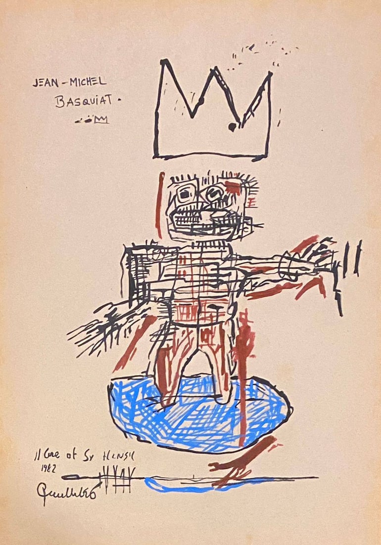 Jean Michel Basquiat American 1960 - 1988 Mixed Media on Paper Painting Haring Pop Art Style Of: This lot consists of a hand painted Mixed Media on paper in the style of the painter Jean-Michel Basquiat.Jean-Michel Basquiat, also known as SAMO, was an American artist of Haitian and Puerto Rican d