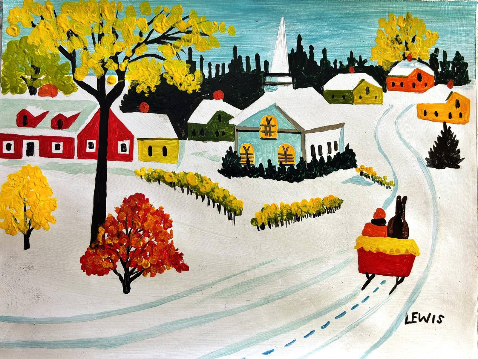 Maud Lewis (Canadian 1903-1970) Mixed media on Paper Style of (1 of 2)