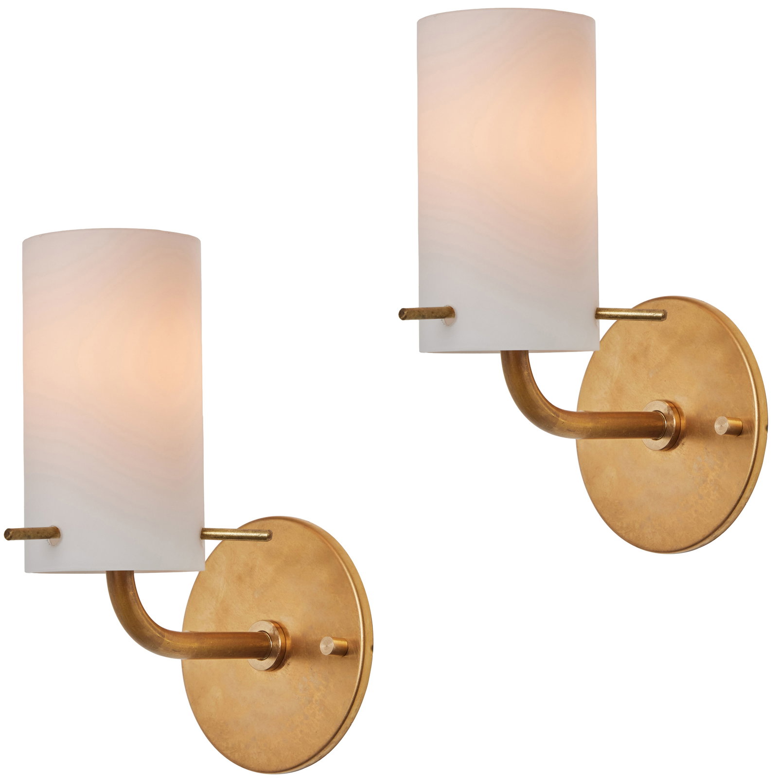 Pair of 1950s Tito Agnoli Brass & Glass Cylindrical Wall Lamps for O-Luce (1 of 14)
