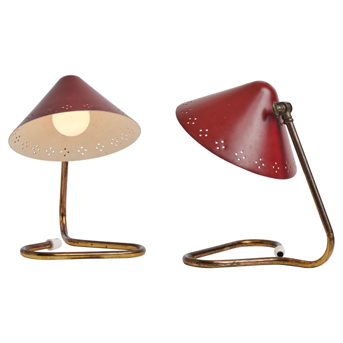Pair of 1950s Erik Warna 'GK14' Red Perforated Shade Table Lamps (1 of 19)