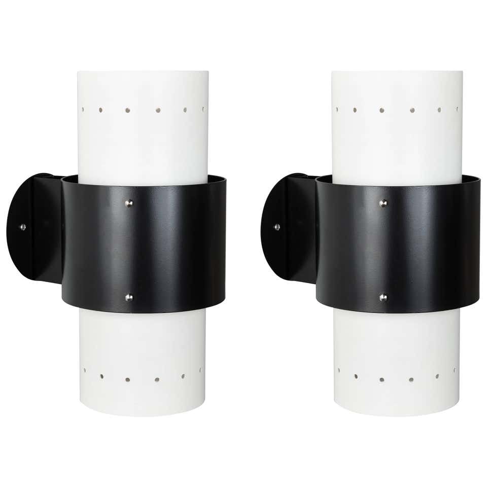 Pair of Large 1960s Louis Kalff Black and White Perforated Sconces for Philips (1 of 20)