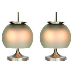 Pair of 1962 Emma Gismondi Schweinberger 'Chi' Table Lamps for Artemide: Quantity: 2 lamps Pair of 1962 Emma Gismondi Schweinberger 'Chi' table lamps for Artemide. Produced in nickeled brass and hand blown green opaline glass. Artemide (Maker),Emma Gismondi Schweinberger (