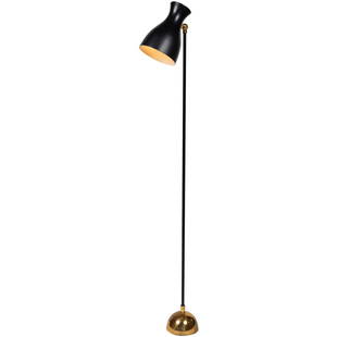 Dieter Schulz Model No. 57/4 16 Floor Lamp for Wohnbedarf AG Schweiz, 1957: Quantity: 1 Dieter Schulz Model No. 57/4 16 floor lamp for Wohnbedarf AG Schweiz, 1957. Executed in black enameled metal and brass. (lower with incandescent). Dieter Schulz (Designer),Wohnbedarf (Make