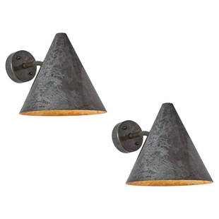 Pair of Hans-Agne Jakobsson 'Tratten' Outdoor Sconces in Steel: Quantity: 2 lamps Pair of Hans-Agne Jakobsson 'Tratten' outdoor sconces in steel for Orsjo. A classic Swedish design executed in solid steel.