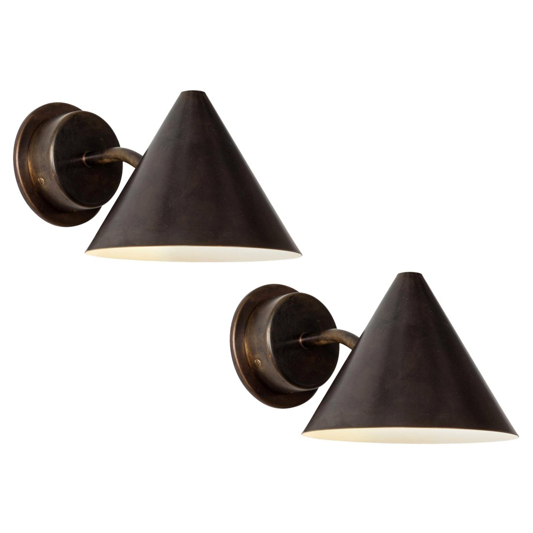 Pair of Hans-Agne Jakobsson 'Mini-Tratten' Dark Brown Patinated Outdoor Sconces: Quantity: 2 lamps Pair of Hans-Agne Jakobsson 'Mini-Tratten' dark brown patinated outdoor sconces for Orsjo.