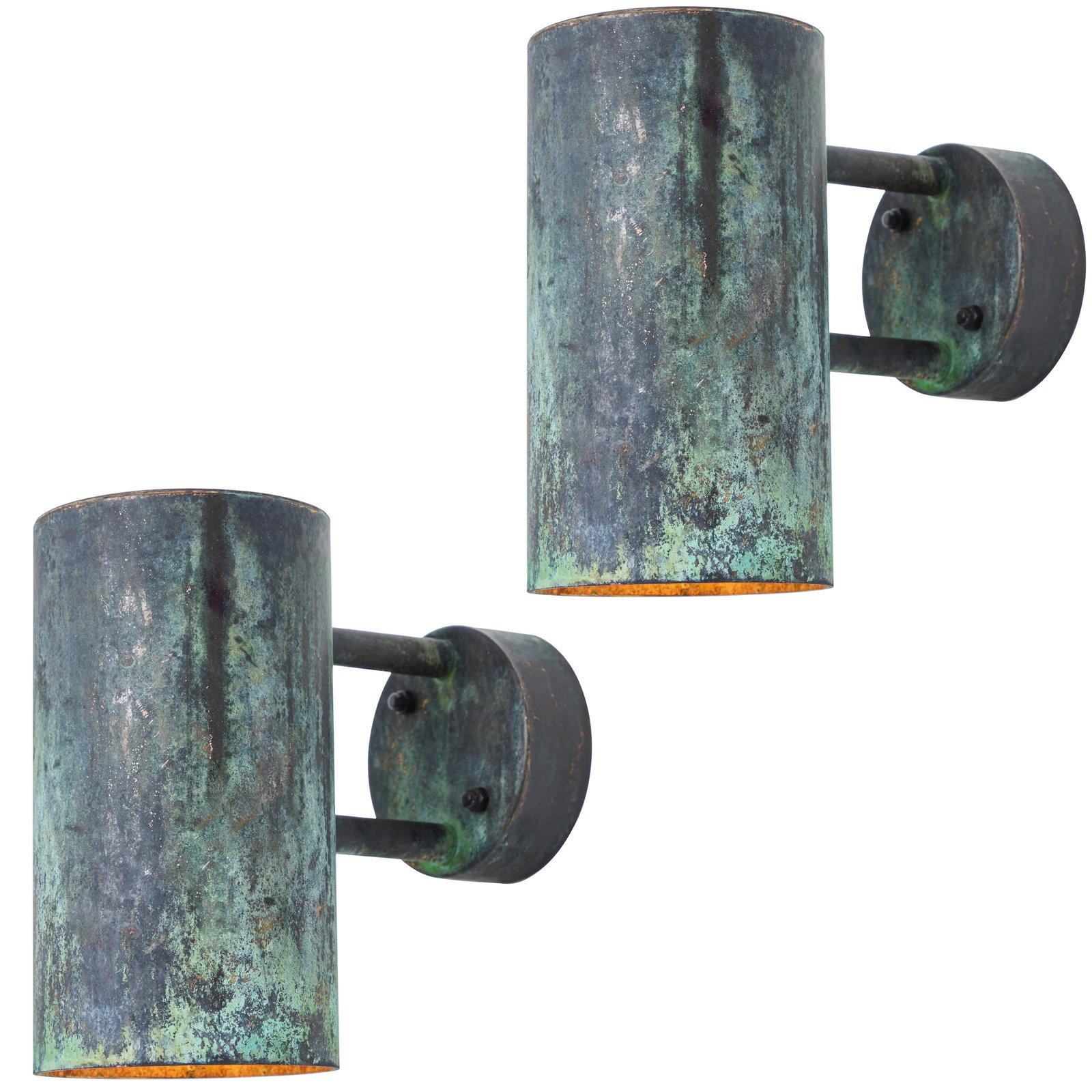 Pair of Large Hans-Agne Jakobsson C 627 'Rulle' Darkly Patinated Outdoor Sconces: Quantity: 2 lamps Pair of large Hans-Agne Jakobsson C 627 'Rulle' darkly patinated outdoor sconces. Executed in darkly patinated metal with raw unlacquered metal interior.