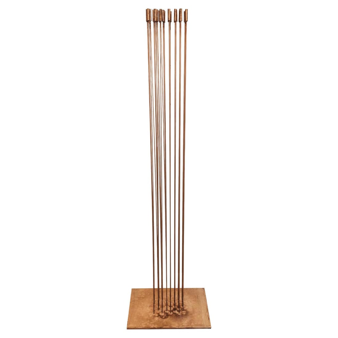 Large Bertoia Studios 32-Rod 'Sounding Chess / B-2466' Copper & Brass Sculpture: Quantity: 1 Large Bertoia Studios 32-Rod 'Sounding Chess / B-2466' Copper & Brass Sculpture. Hand made at the original Bertoia Studios in Pennsylvania and comprised of 32 copper "cat tail" tops silver