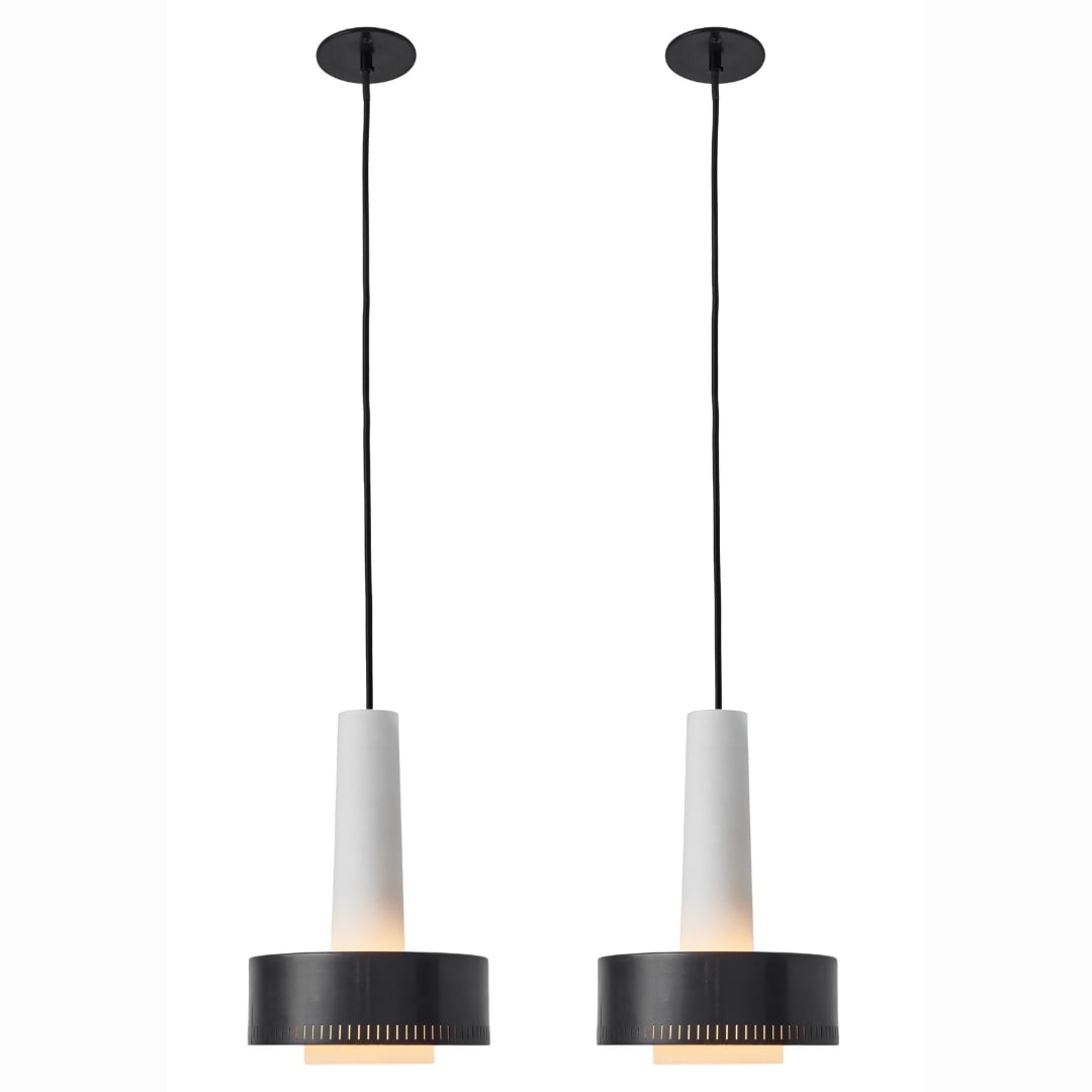 Pair of 1950s Glass & Perforated Metal Pendant Attributed to Bruno Gatta for Stilnovo (1 of 10)