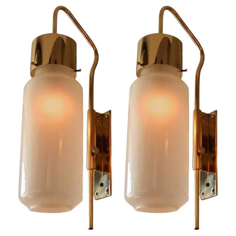 Pair of large 1950s Luigi Caccia Dominioni 'LP 10' Wall Light with Azucena Stamp: Quantity: 2 lamps Pair of large 1950s Luigi Caccia Dominioni 'LP 10' wall light with Azucena Stamp. An exceptionally rare and beautifully sculptural wall lamp executed in architectural brass and opali