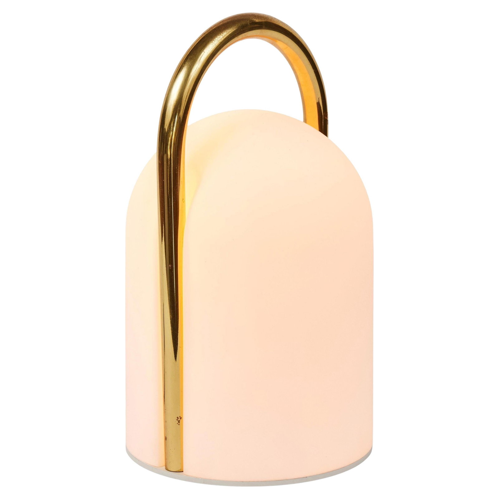 1980s Romolo Lanciani Brass and Glass 'Tender' Table Lamp for Tronconi: Quantity: 1 1980s Romolo Lanciani brass and glass 'Tender' table lamp for Tronconi. Executed in opaline glass and rare brass finish, circa 1980s. Romolo Lanciani (Designer),Tronconi (Maker)