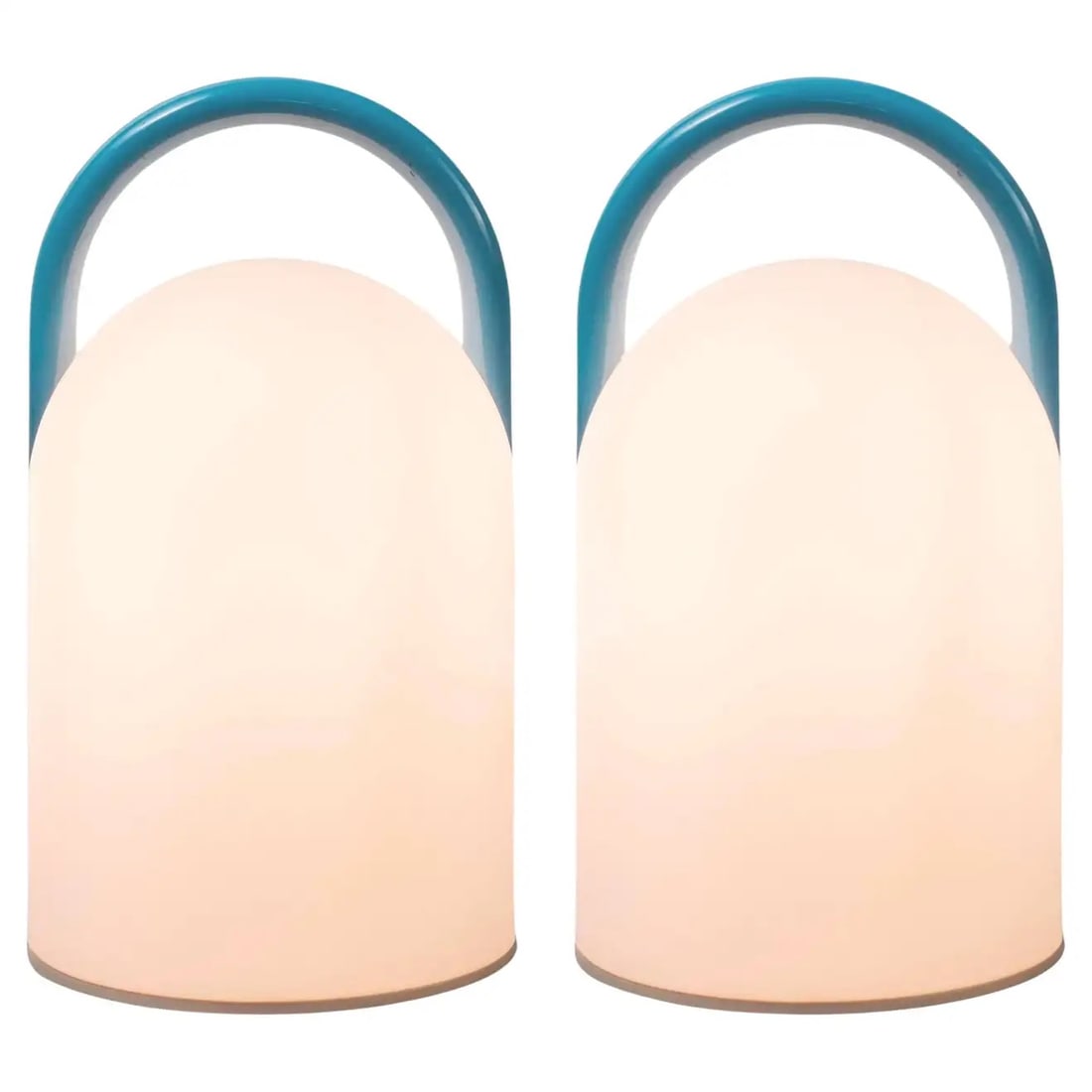 Pair of 1980s Romolo Lanciani 'Tender' Glass Table Lamps for Tronconi: Quantity: 2 lamps Pair of 1980s Romolo Lanciani glass 'Tender' table lamps for Tronconi. Executed in opaline glass and blue enameled metal, circa 1980s. Tronconi (Maker),Romolo Lanciani (Designer)