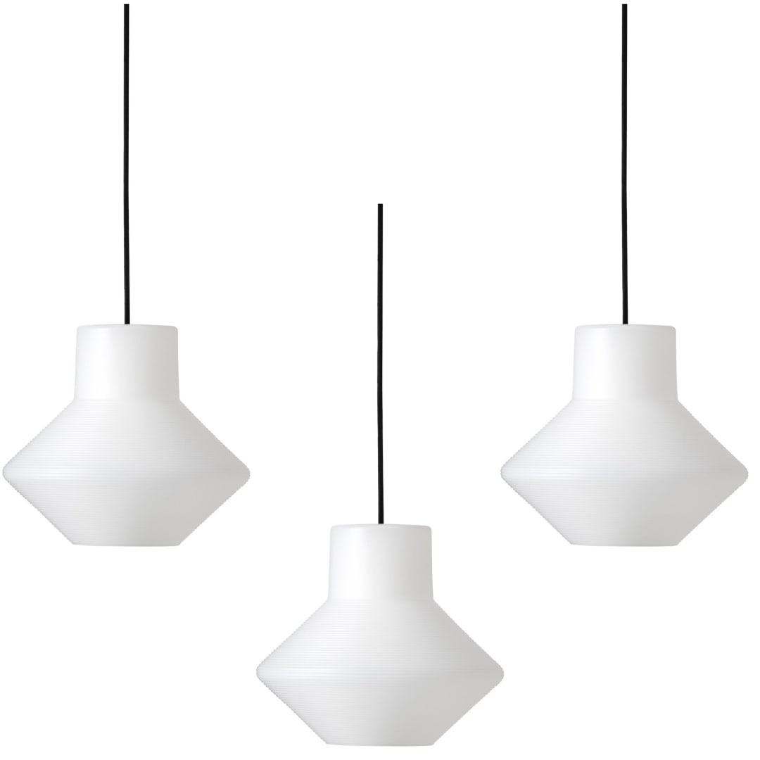 Set of 3 Tapio Wirkkala Centro 235 Pendant for Innolux: Quantity: 3 Set of 3 Tapio Wirkkala Centro 235 Pendant for Innolux. The geometric, lightweight Centro pendant light was designed by Tapio Wirkkala in 1961. The lantern-like polyethylene luminaire was