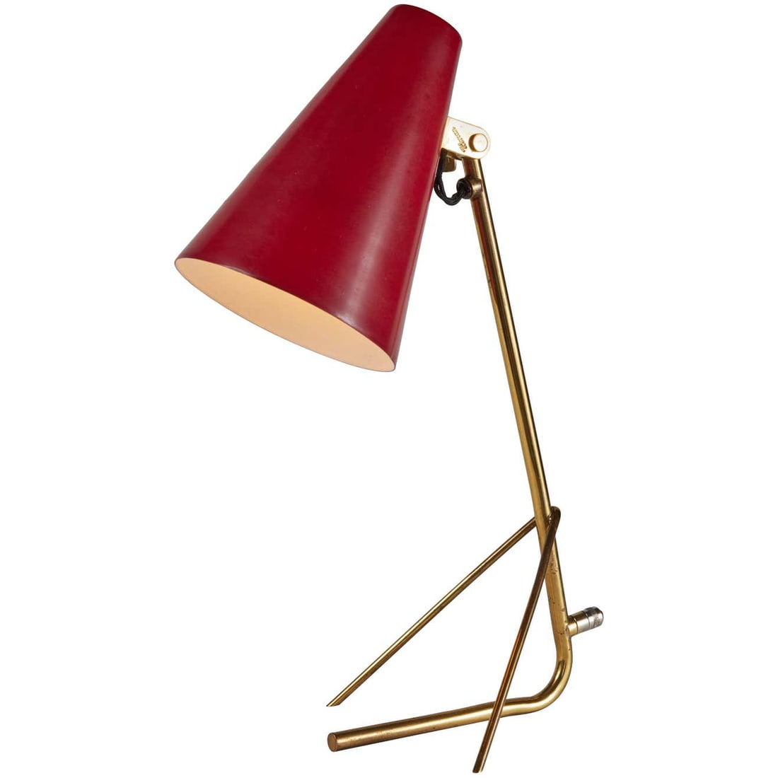 1950s Mauri Almari Model K11-17 Table Lamp for Idman: Quantity: 1 1950s Mauri Almari model K11-17 table lamp for Idman. Executed in red enameled metal and brass. Almari Mauri (Designer),Idman (Designer)