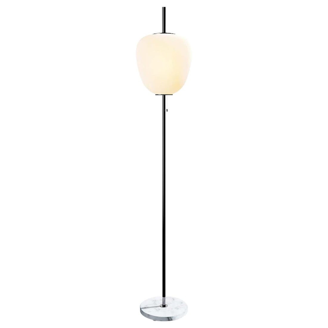 Large Joseph-Andre Motte J14 Floor Lamp in Chrome & Gray Marble for Disderot: Quantity: 1 Large Joseph-Andre Motte J14 floor lamp in chrome and gray marble for Disderot..Executed in high quality metal, marble and double layer opaline glass. Marble base has a small chip- please