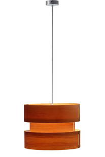 Large J.A. Coderch 'Cister Grande' Wood Suspension Lamp for Tunds: Quantity: 1 Large J.A. Coderch 'Cister Grande' Wood Suspension Lamp for Tunds. Fabricated with natural Oregon pinewood (FSC) veneer specially treated to gain flexibility and semi-gloss black anodized