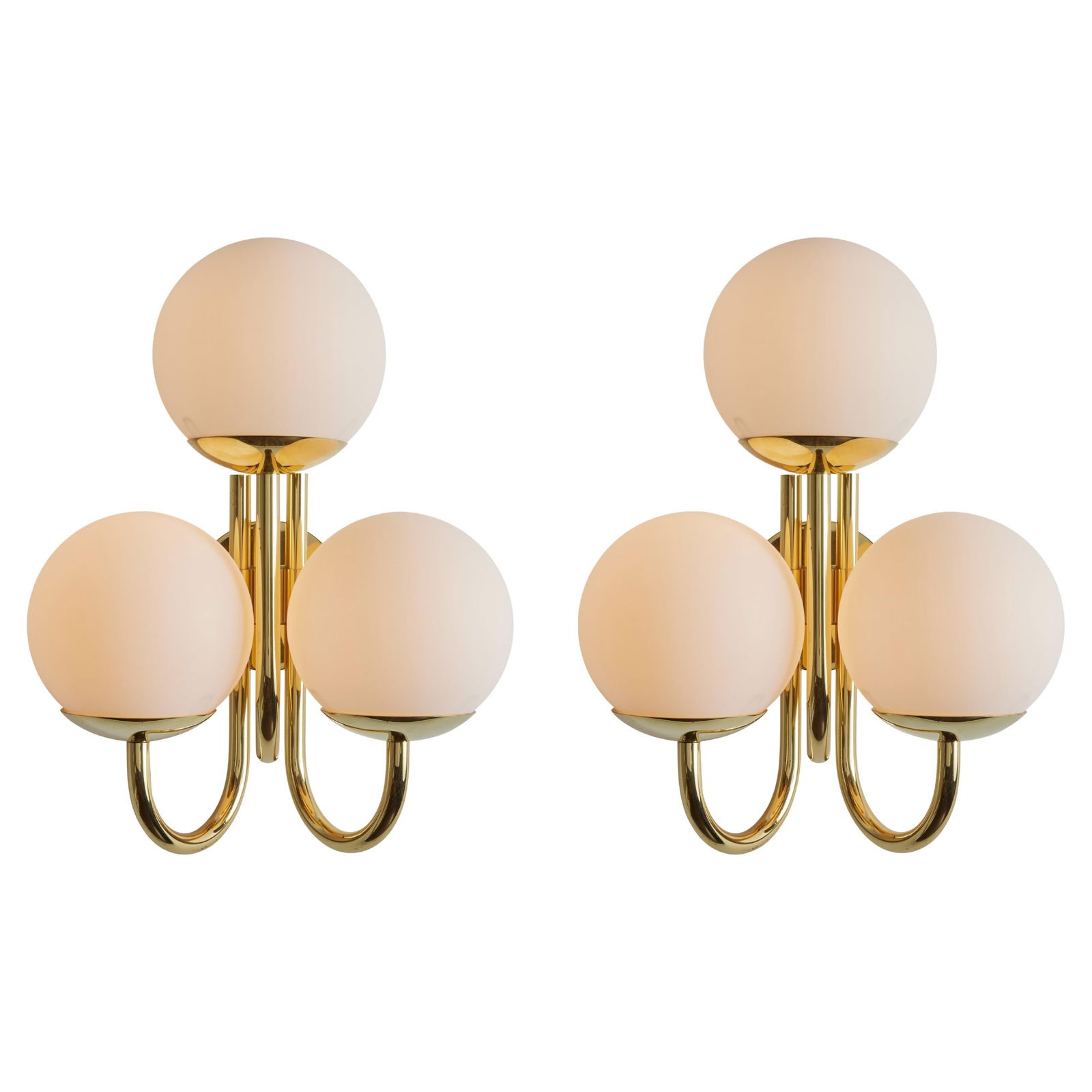 Large Pair of 1960s 3-Arm Glass & Brass Wall Lamps for Limburg (1 of 11)