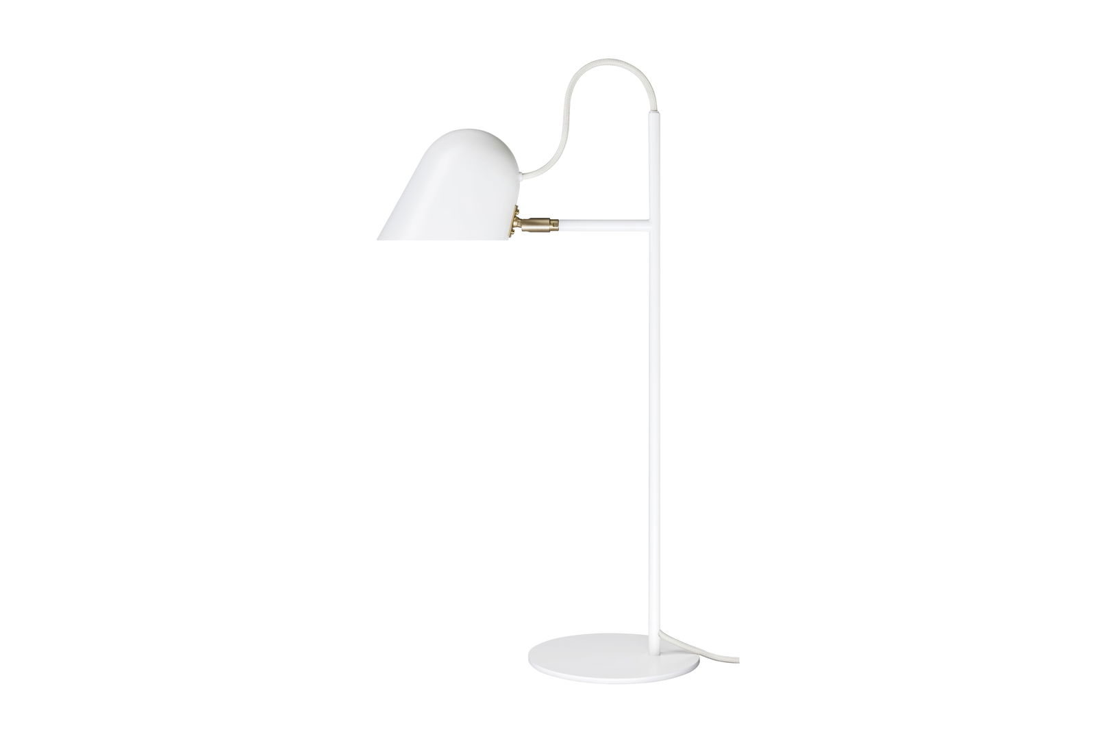 Streck' Table Lamp by Joel Karlsson for Örsjö in White: Quantity: 1 'Streck' Table Lamp by Joel Karlsson for Örsjö in White.Executed in powder-coated steel with brass details, the 'Streck' series is both timeless and refined in its minimalism. Clean geom