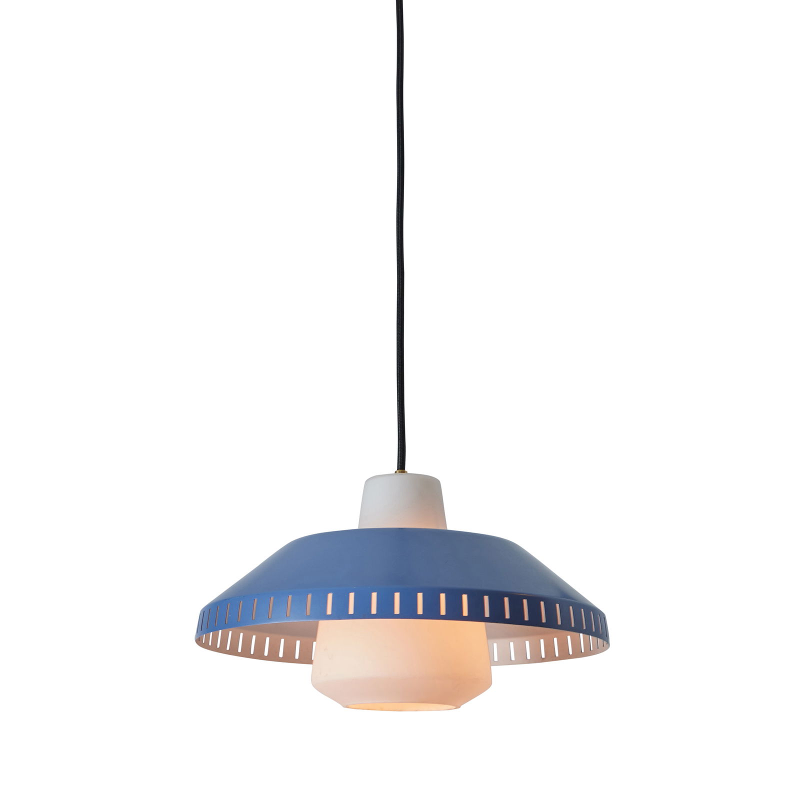 1960s Blue Metal and Opaline Glass Pendant Attributed to Lisa Johansson-Pape (1 of 7)