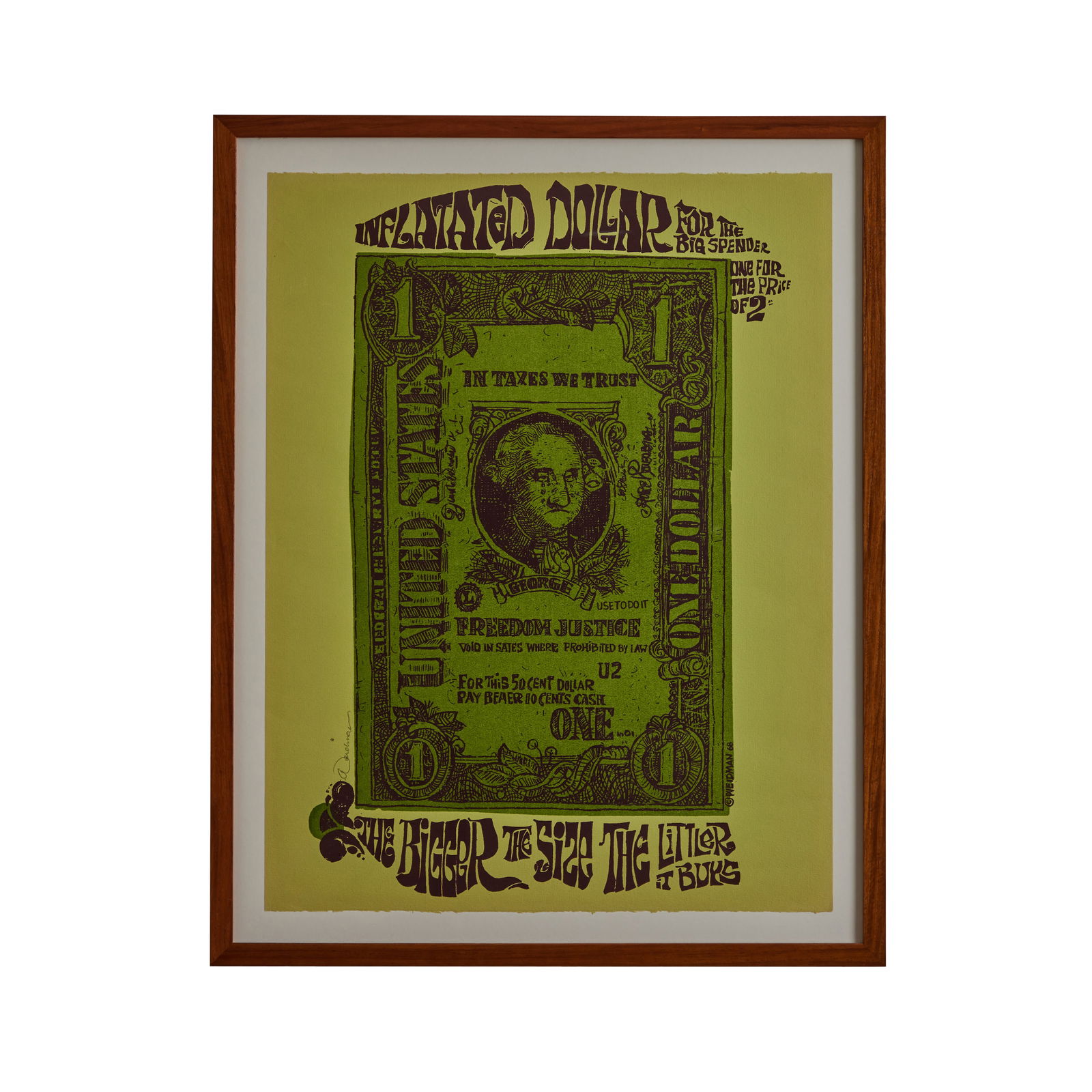 1968 'Inflated Dollar' Handmade & Hand Signed Framed Silkscreen by David Weidman (1 of 7)