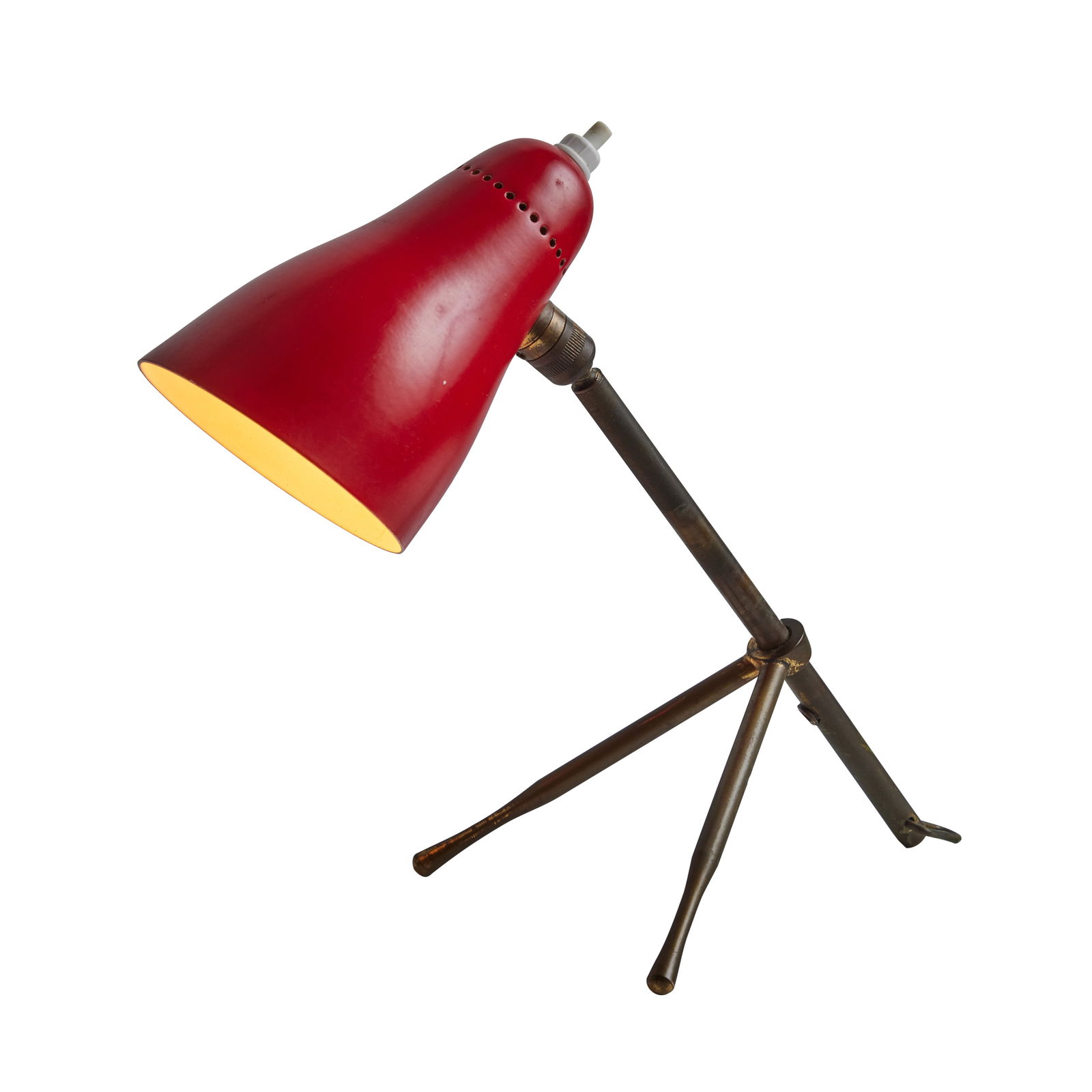 1950s Giuseppe Ostuni 'Ochetta' Red & Brass Wall or Table Lamp for O-Luce: Quantity 1950s Giuseppe Ostuni 'Ochetta' red & brass wall or table lamp for O-Luce. Executed in red painted metal and brass by one of the most refined Italian designers of the midcentury. Giuseppe Ost