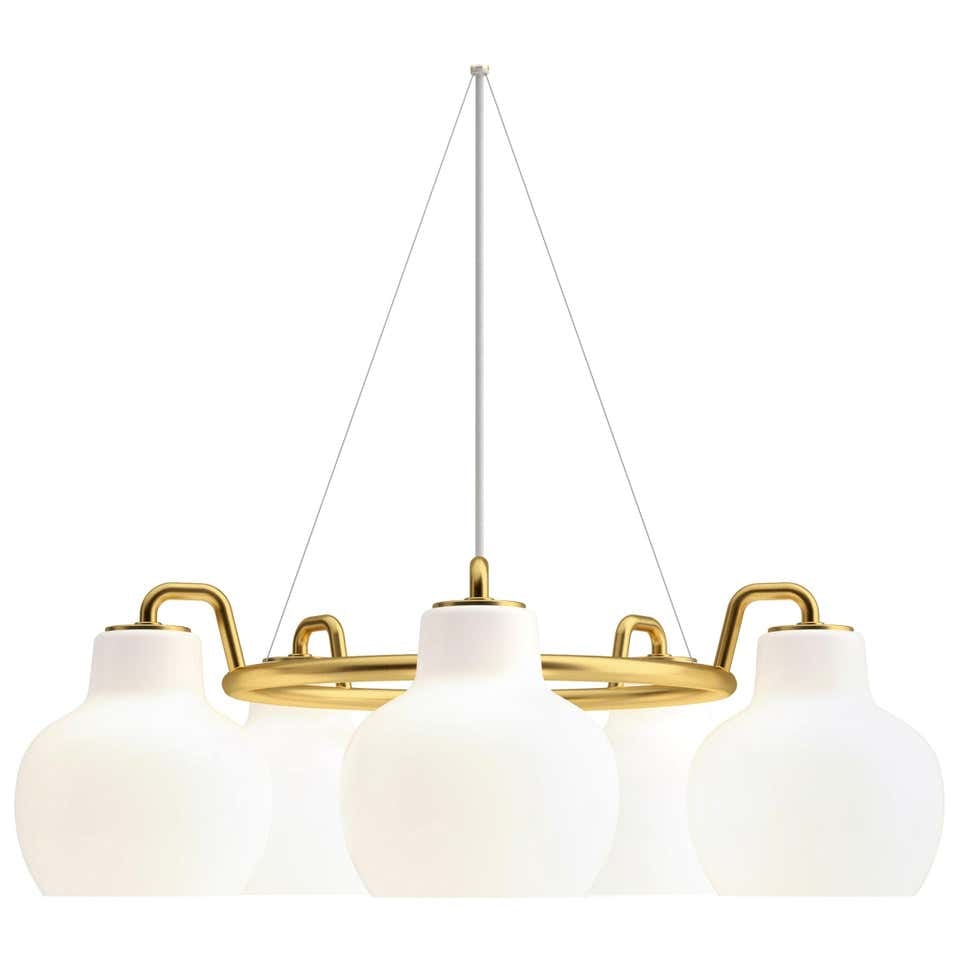 Vilhelm Lauritzen 5-Shade Brass and Glass Ring Chandelier for Louis Poulsen (1 of 10)